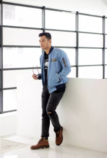 Jaket Jeans Bomber Kapten 01 Terbaru Jaket jeans Distro Jaket Pria Terbaru Jaket denim