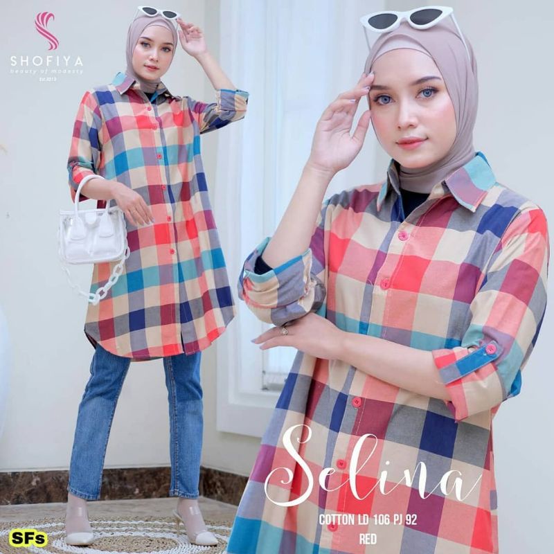 Tunik kotak Terlaris Selina /Tunik katun/ Kotak Bahan Adem/Tunik jumbo/COD