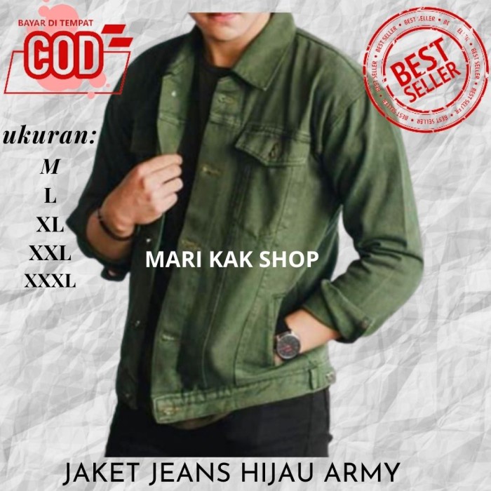 Jaket jeans pria jaket denim levis warna hijau army - Hijau, M