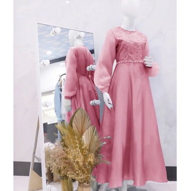 Pakaian Muslim Wanita Kekinian Baju Gamis Remaja Terbaru 2022 Maxi Tsania Brukat Jumbo Ukuran L XL X