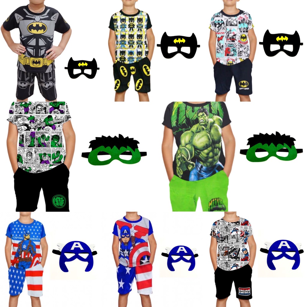 BAJU SETELAN HARIAN ANAK LAKI-LAKI MOTIF SUPERHERO DENGAN TOPENG FLANEL