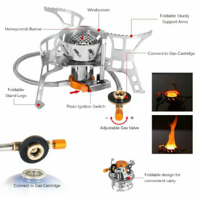 Kompor gas portable lipat mini camping ultralight outdoor stove gunung free adaptor adapter