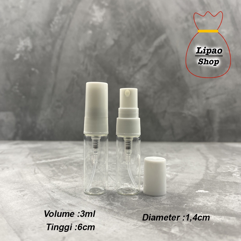 Botol Spray Kaca 3ml Parfum Vial Travel Refill Atomizer Tutup Putih