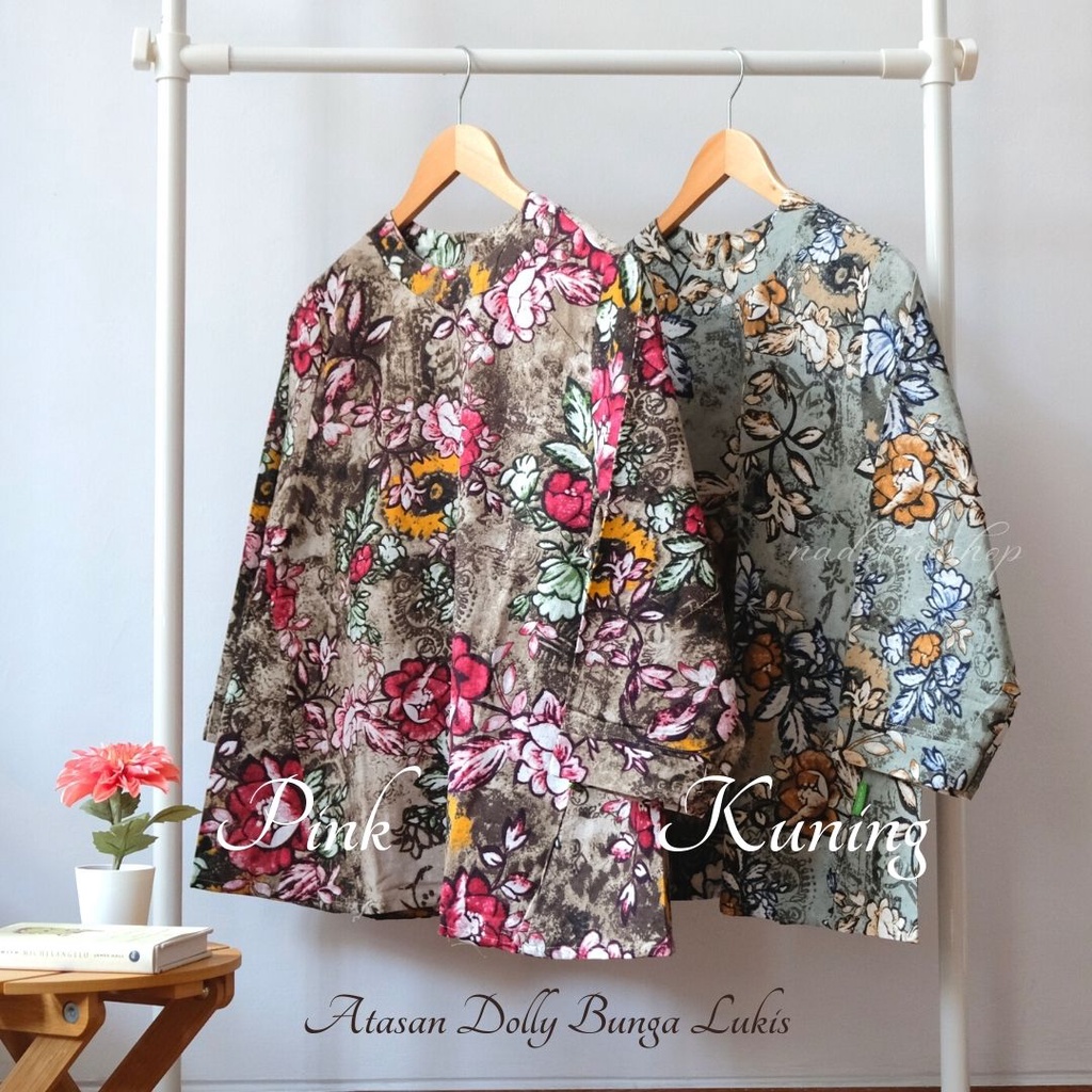 BAJU BASIC BLOUSE WANITA LINEN BUNGA - KIKA & DOLLY BUNGA LUKIS TOP-3