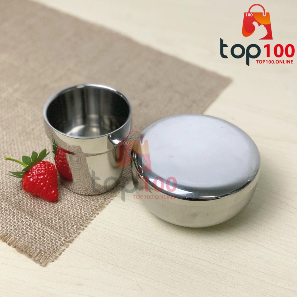 1 SET MANGKOK DENGAN TUTUP CANGKIR GELAS KOREA STAINLESS STEEL