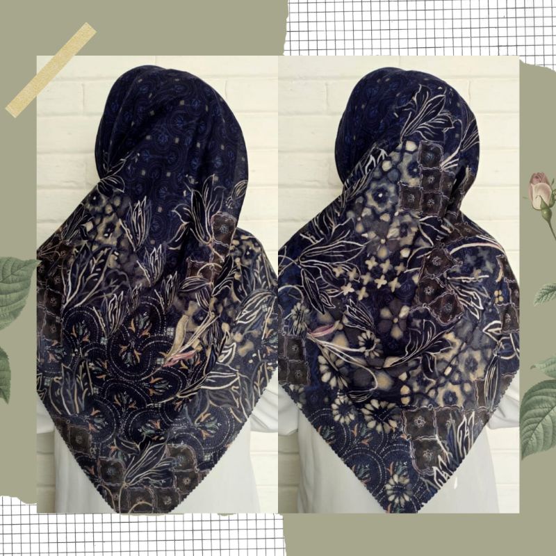 NEW JILBAB HIJAB VOAL MOTIF SYAR'I 130X130 PREMIUM SQUARE LASERCUT KERUDUNG SEGI EMPAT-RANI NAVY