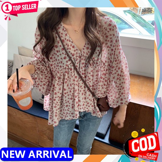 Ktn 926 - Atasan Blouse Wanita Katun Import Lengan Pendek Korea Fashion Terbaru Kekinian [Angel]Atas