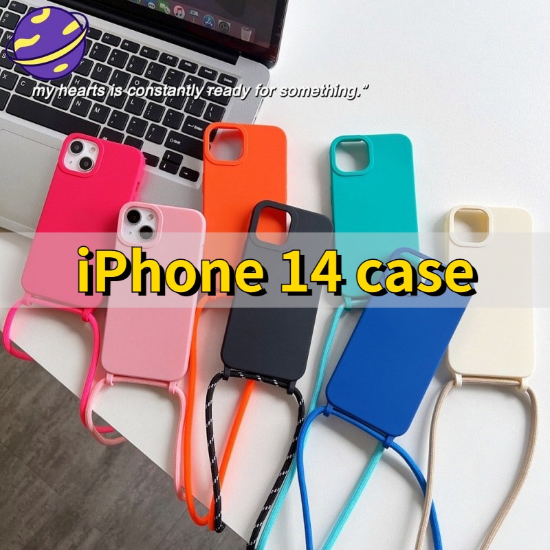 Case Pelindung Bahan Silikon Tebal Anti Hilang Dengan Lanyard Untuk iPhone 14 14Pro 14Pus 14ProMax