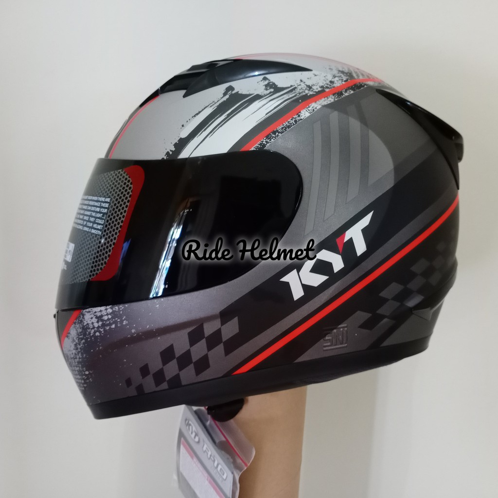 Helm Full Face KYT R10 Motif Seri 4 Black Doff Doft Gun Metal Red Original Motor Touring Hitam Merah