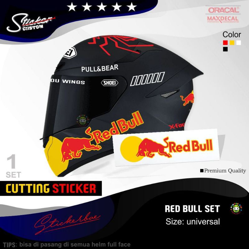 set lengkap stiker helm red bull shoei stiker redbull tt course snail