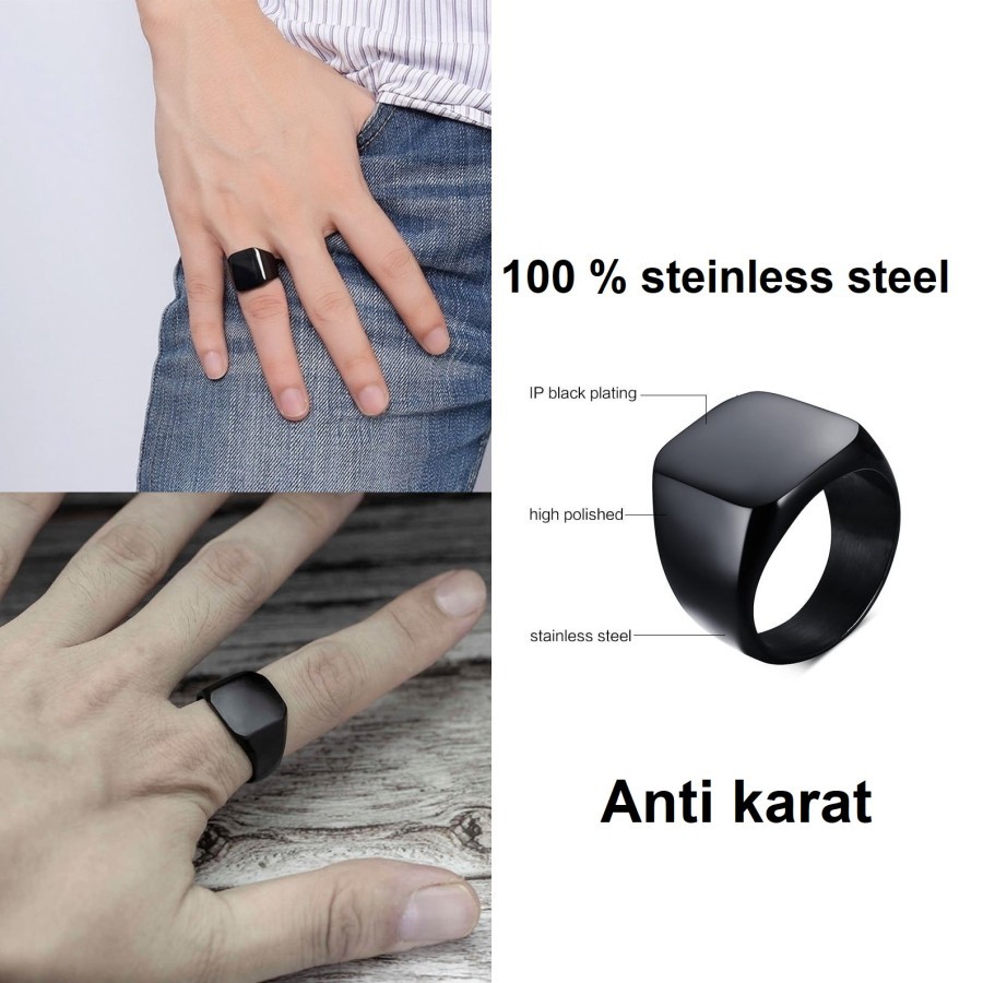Cincin square kotak stainless stenlis steel hitam cincin pria wanita