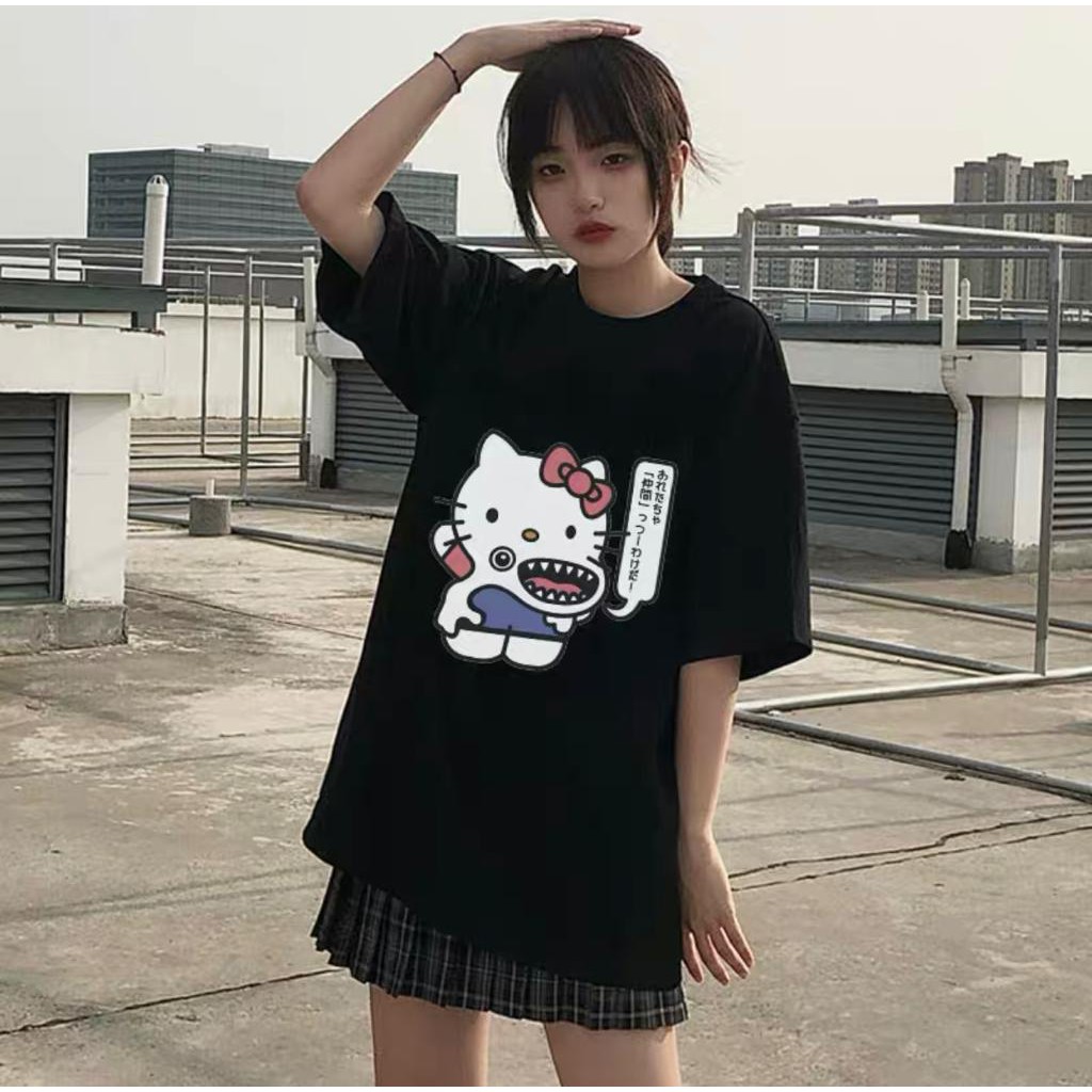 Oversize Tee Tshirt   Wanita Model Longgar Motif Hello Kitty