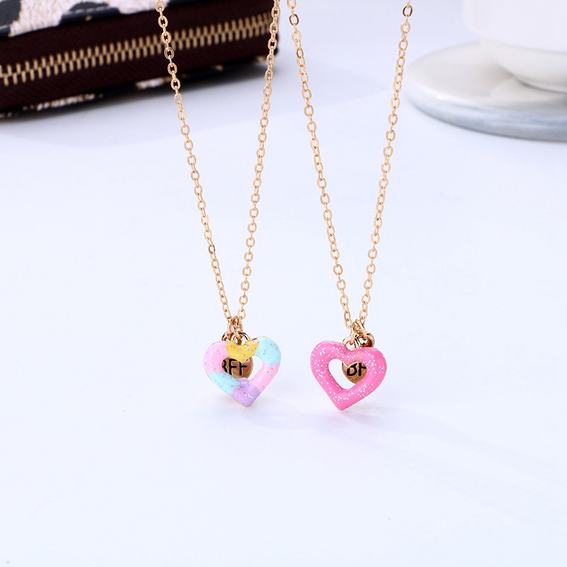 2pcs / Set Kalung Rantai Persahabatan Bentuk Hati Warna-Warni Untuk Wanita