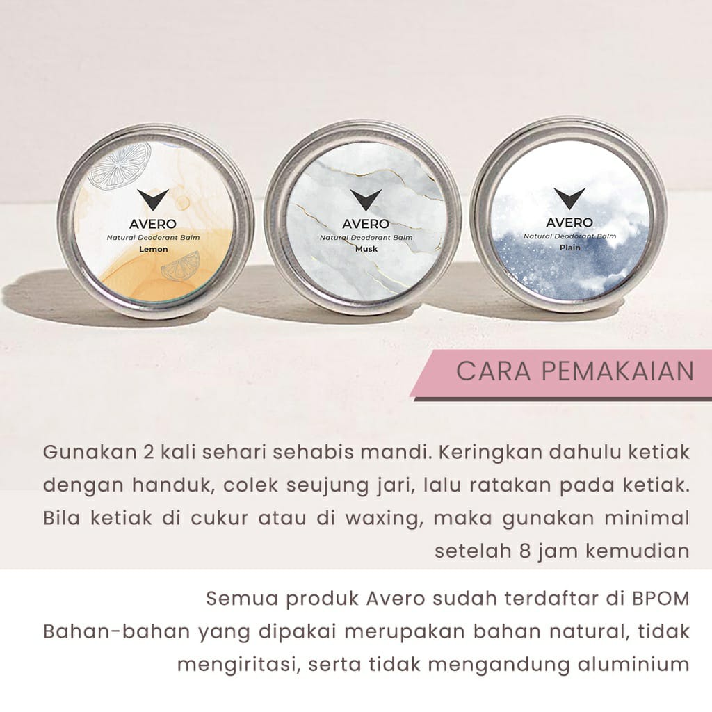 Avero Solid Natural Deodoran Alami Balm Ketiak BPOM Tanpa Alkohol, &amp; Alumunium - 30g