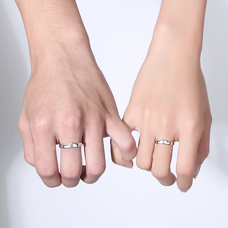Cincin Pasangan Model Terbuka Dapat Disesuaikan Desain Matahari Bulan Untuk Hadiah Valentine