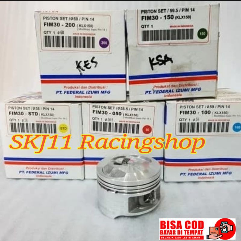 Piston Kit FIM 30 Kawasaki KLX 150 STD OS 58 58.5 59 59.5 60 Pen Pin 14 non moto1 brt