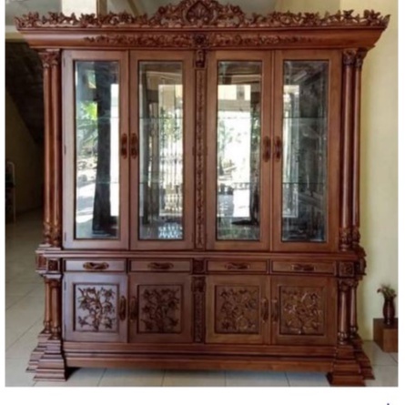 Lemari Kaca Dan Hias Kayu Jati Asli Ukir Jepara