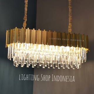 Lampu gantung kristal gold mewah modern panjang 90cm 