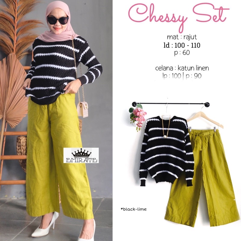 CHESSY SET + KESSIE SET  ( ATASAN + CELANA ) / BEST SELLER / BISA COD-Black - lime