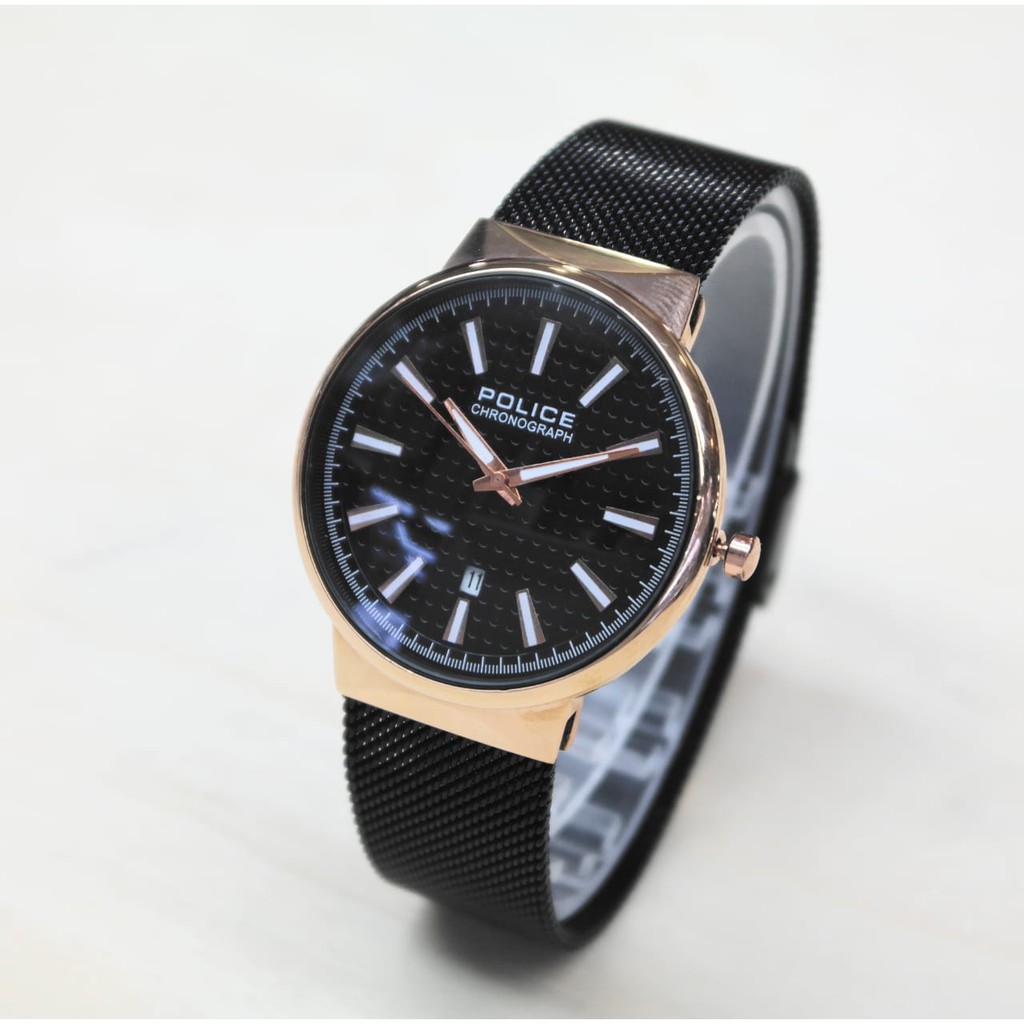 JAM TANGAN UNISEX POLICE 1376 RANTAI PASIR TANGGAL AKTIF NEW MODEL CLASSIC