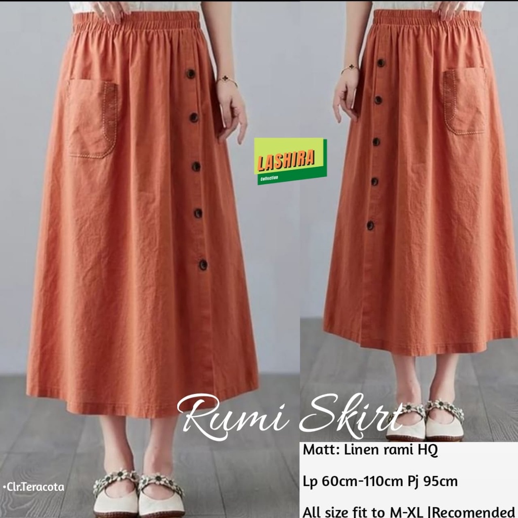 rumi skirt skrit rok bawahan polos panjang pinggang karet mayung lp 65 - 110 size m - xl anak wanita