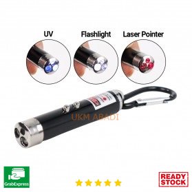 Senter 3 in 1 Red Laser Pointer 1mw 650nm Flashlight &amp; UV LPP 006