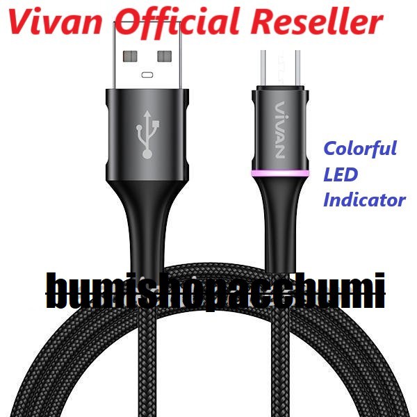 kabel data Vivan VDM100 Micro USB Data Cable 2.4A LED Light Quick Charge original 100%