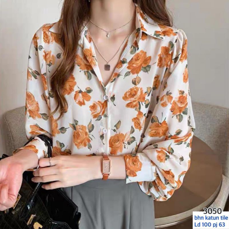 BLOUSE CHIFFON BANGKOK FLOWER PRINT LENGAN BOLONG DD 30500 VINTAGE ATASAN KOREA