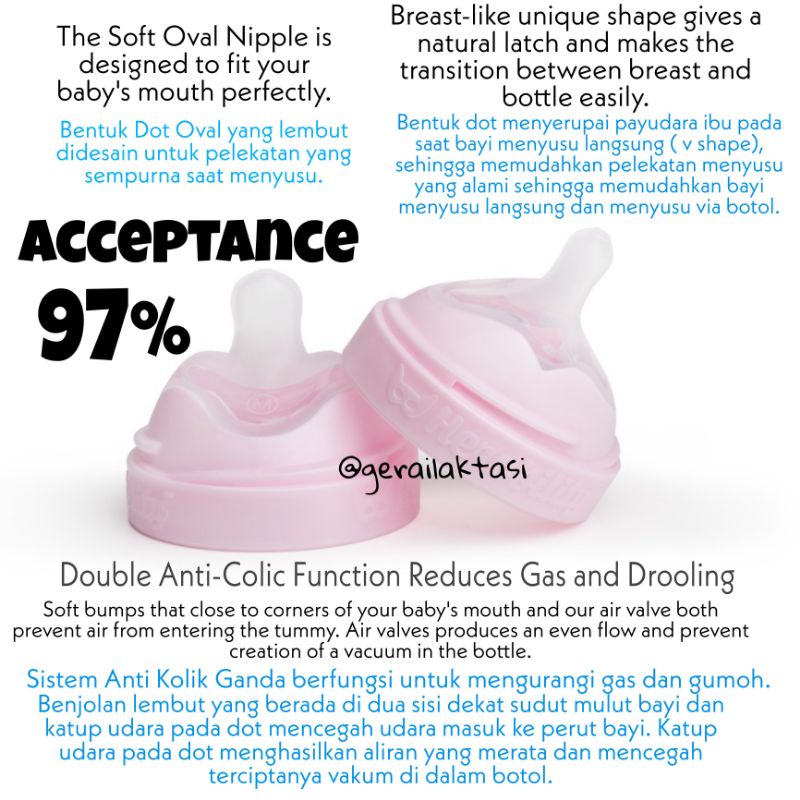 Herobility Glass Baby Bottle Double Anti Colic System ECO HERO BOTTLE