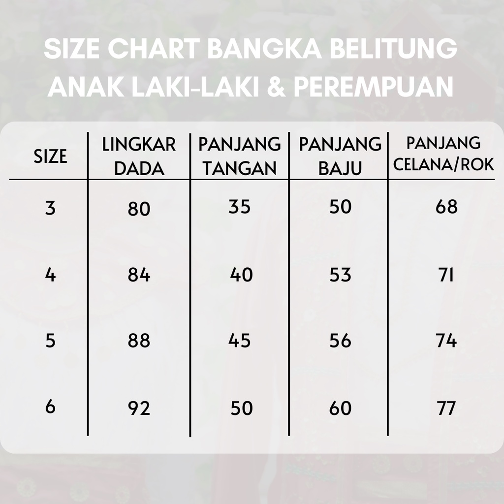 Baju adat anak Bangka Belitung satuan (Laki/Cewek)