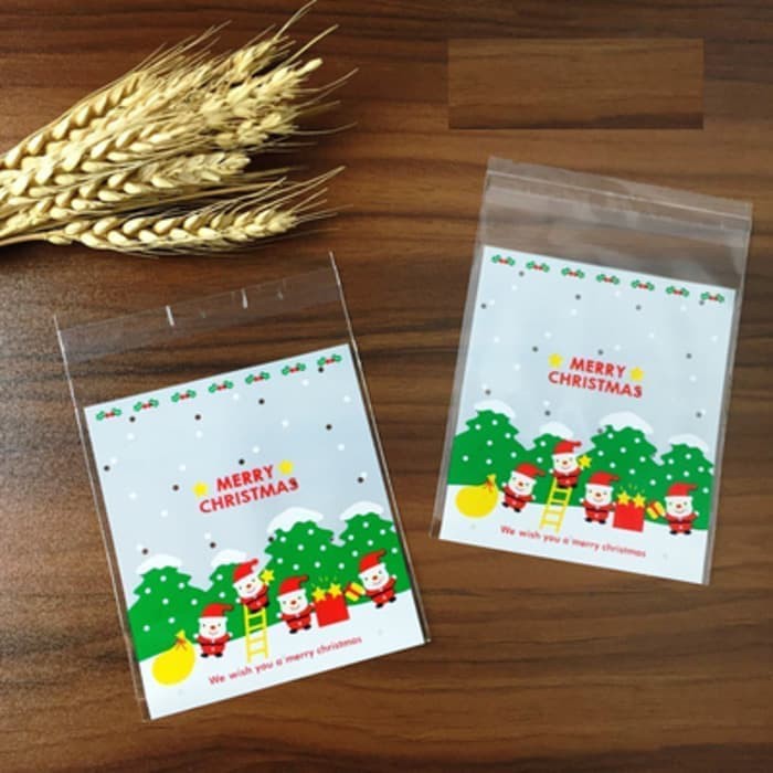 

Uk 10x10 Fancy Kemasan Plastik Kue Cookies Candy Bag Kantung Souvenir motif Natal Merry christmas