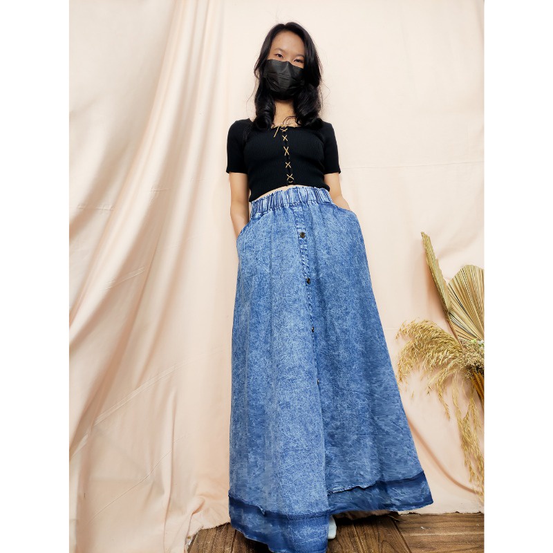 SB Collection Rok Payung Vini Panjang Jeans Maxi Casual Wanita All Size