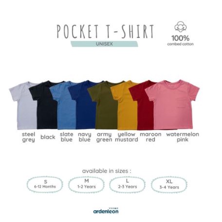 ARDENLEON Unisex POCKET T-SHIRT - Kaos Bayi Anak ada Kantong ( 6 Bulan -4 Tahun ) - SNI