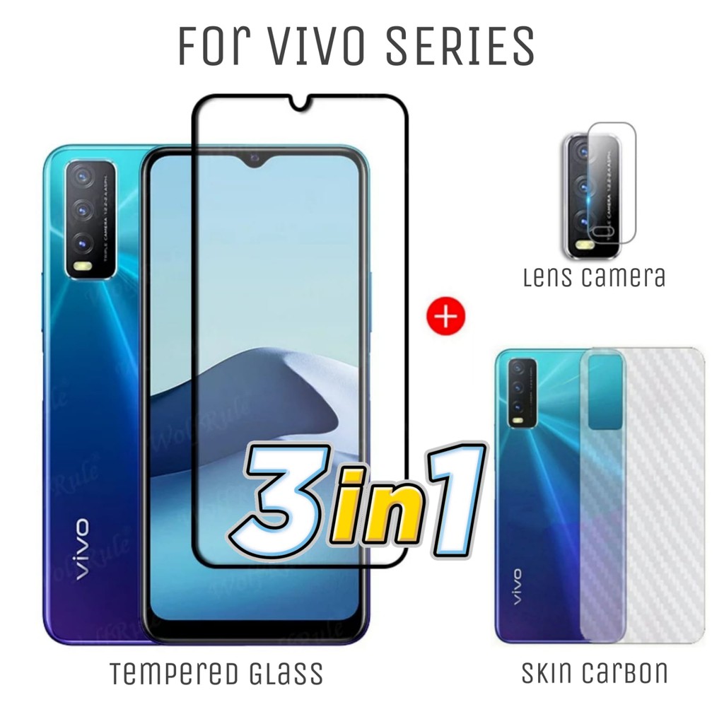 Tempered Glass VIVO Y20 / VIVO Y20I / VIVO Y20S / VIVO Y12S Screen Protector Warna FREE Lens Camera Dan Skin Carbon Handphone