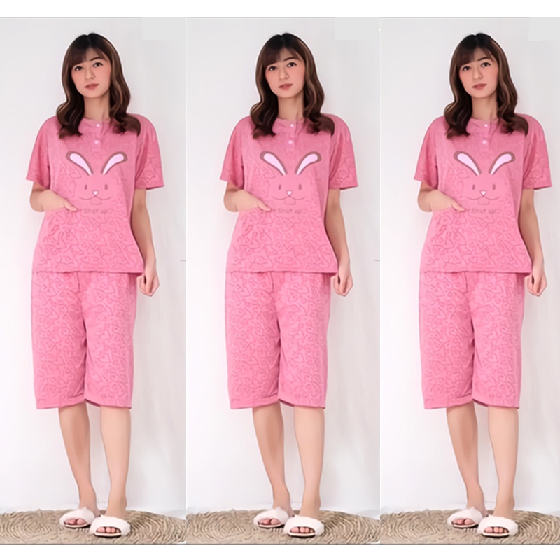 Lilipop.id  Baju Tidur Wanita 3/4 All Size Standar Shut Up Setelan Piyama BabyDoll Kaos Celana Pendek