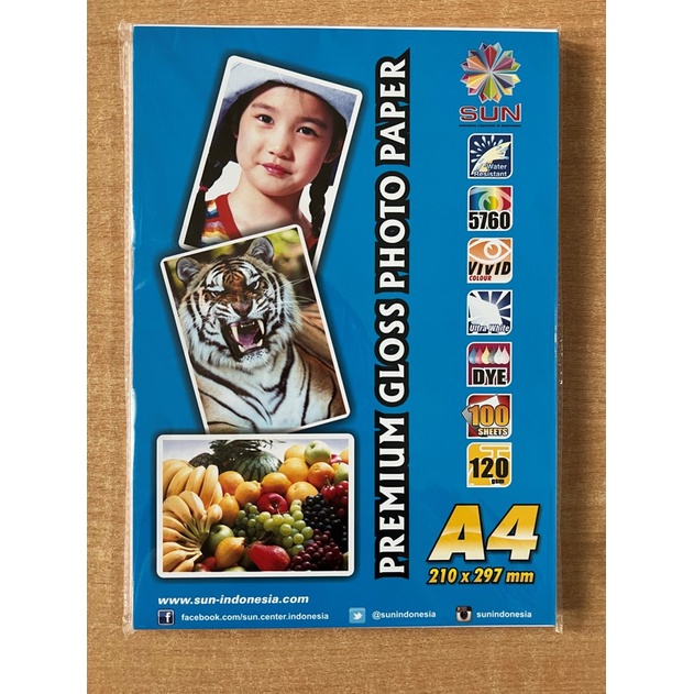 Kertas Foto A4 Sun Premium Gloss Photo Paper A4 120gsm / F4 140gsm / A4 240gsm Double Side