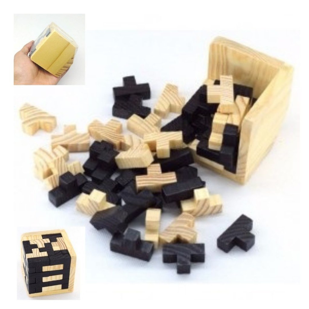 Puzzle Tetris Cube 3D Wood Mainan Kayu Edukasi 111124