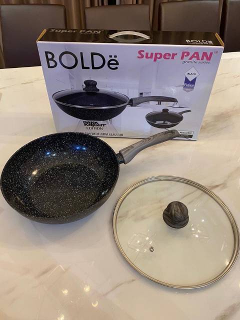 Bolde super pan 28cm+tutup kaca/ wajan bolde 28cm/ bolde super pan dark night/ wok pan bolde 28