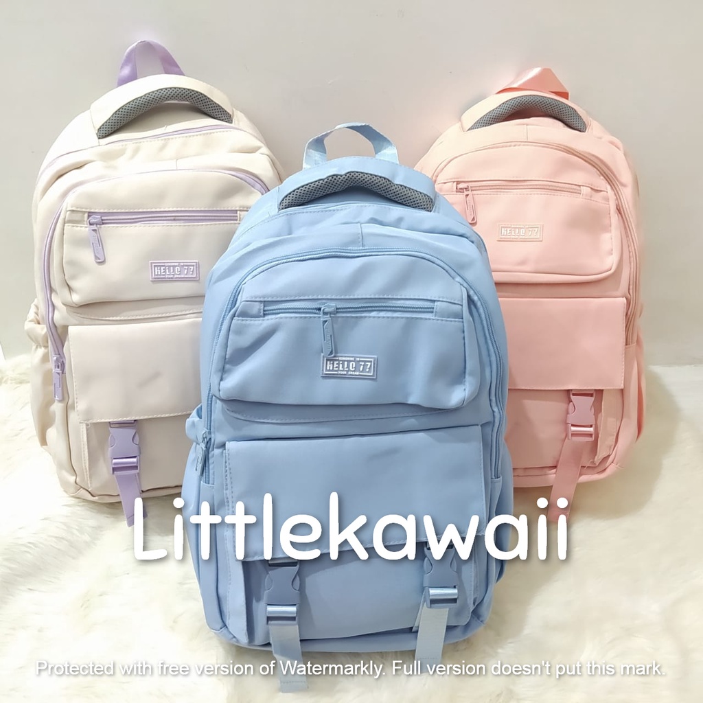 LK/Tas Ransel Laptop Backpack Parasut Sekolah Fashion Casual Anak Remaja Hello77 Tutup Kantong Depan Gesper Import