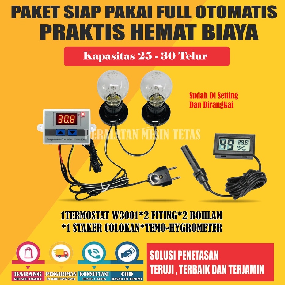 Paket Siap Pakai W3001 Kapasitas 20 Sampai 100 Butir Telur  Termostat Thermo-Hygrometer Termometer Gea Mesin Tetas