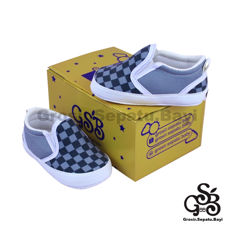 sepatu bayi baby shoes prewalker laki laki perempuan umur 2 - 14 bulan motif Catur Variasi Abu