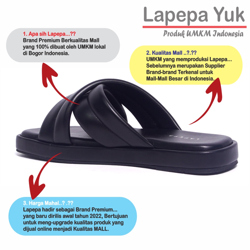 LAPEPA YUK - Sandal Wanita Teplek BELLA Sendal Cewek Platform Wedges Kondangan Hak Tinggi  2cm Model Silang 2 Size 36 37 38 39 40 Lucu Jalan Casual Santai Rumah Slop Warna BLACK Hitam Selop Premium Unik Original Kekinian Terbaru Shoes Mall Official Store