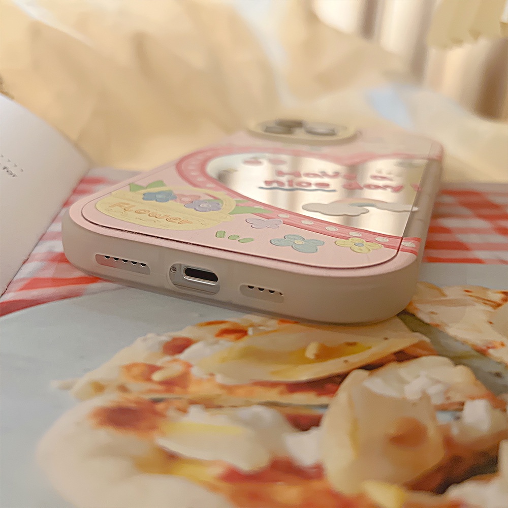 Case Pelindung Desain Kartun Kelinci Dengan Cermin Makeup Untuk Iphone 11 8 7 Plus SE2 XS XR 12 13 Mini PRO MAX