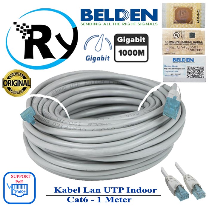 Belden UTP 1M Cat6 Kabel LAN 1 Meter Original USA Gigabit Siap Pakai
