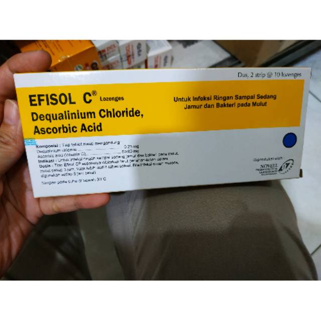 Efisol C tablet isi 20 tablet per strip utk radang tenggorokan, obat hisab/kunyah yg dilenkapi vitam