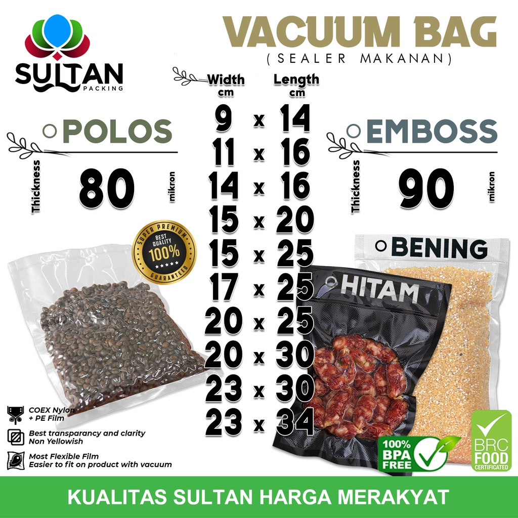 Plastik Vacuum Bag POLOS EMBOSS BENING HITAM Vacum Sealer Makanan Delkochoice / SATUAN
