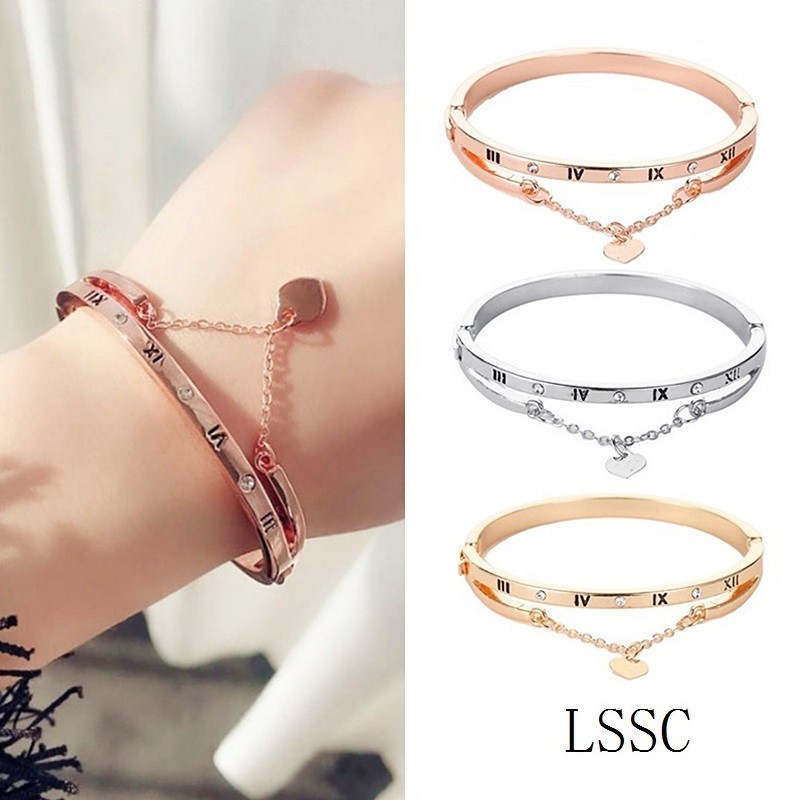 Gelang Wanita Rumbai Elegant Romawi Kristal Bangle Titanium Anti Karat Korea Perhiasan Aksesoris