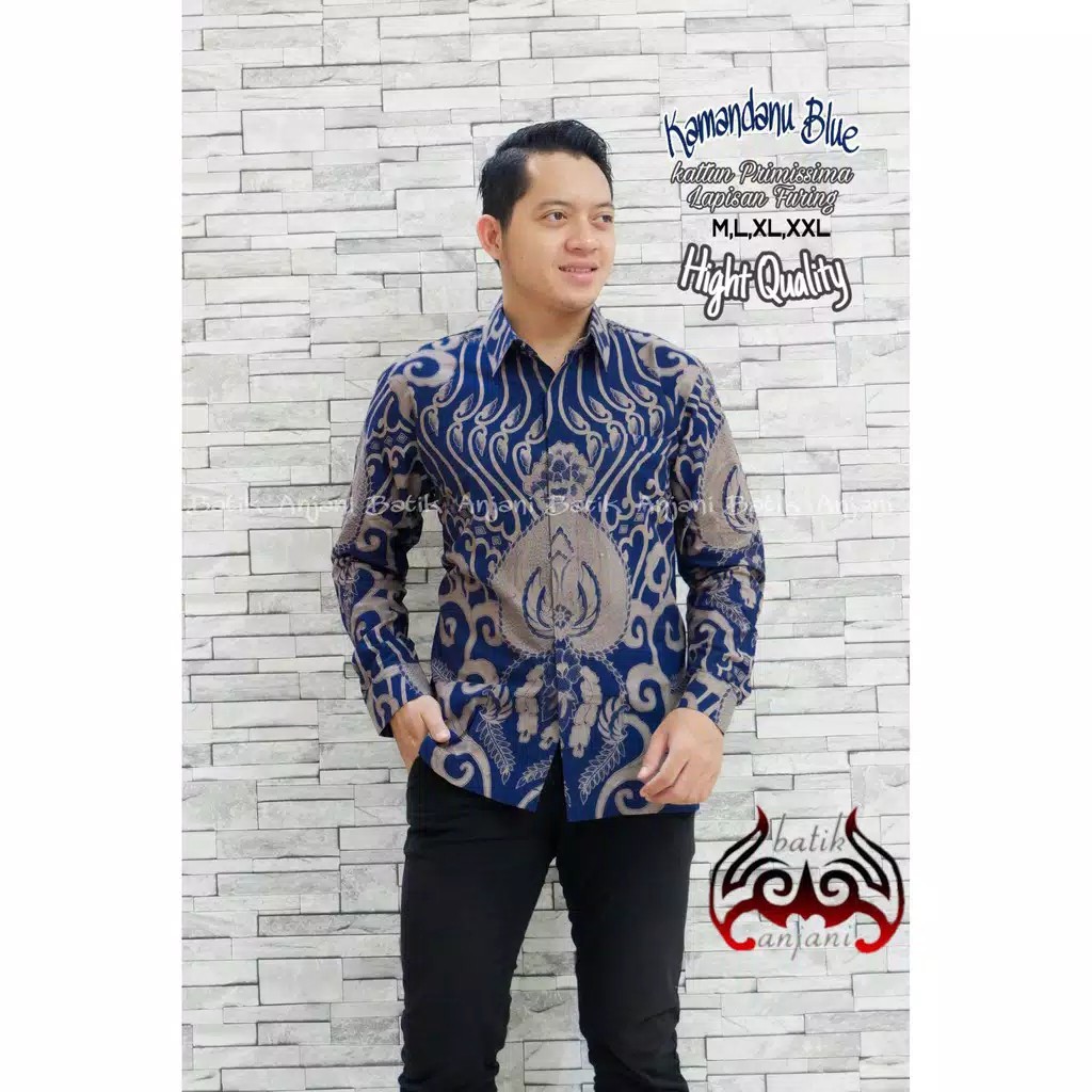 KAMANDANU BLUE kemeja batik pria BIRU NAVY DONGKER lengan panjang PENDEK terbaru ORIGINAL