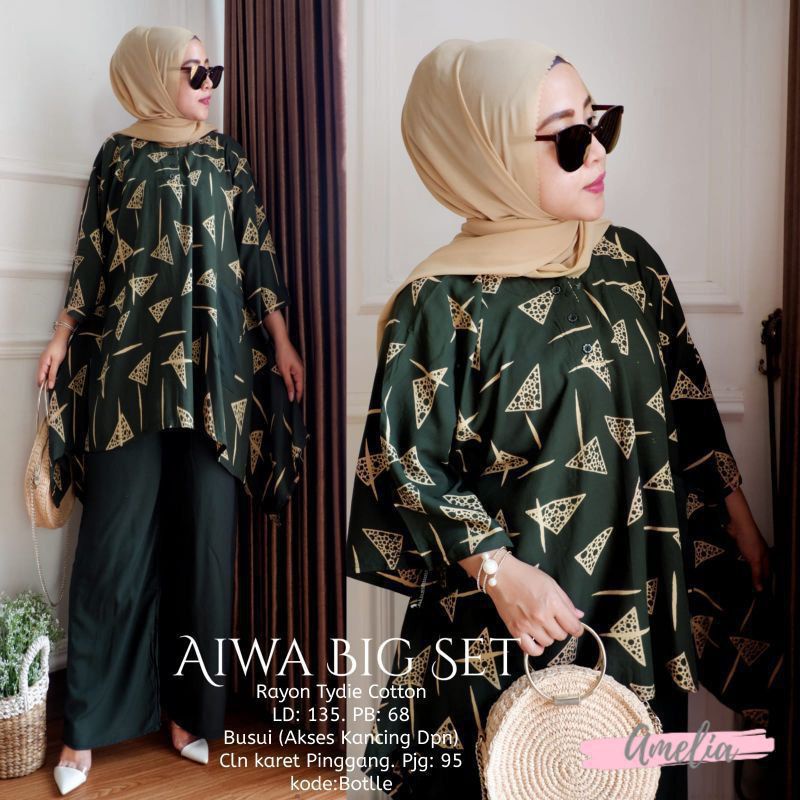 Setelan Wanita Jumbo Ld 140 Big Size Set Aiwa Fashion Modern One Set Tiedye Hitam