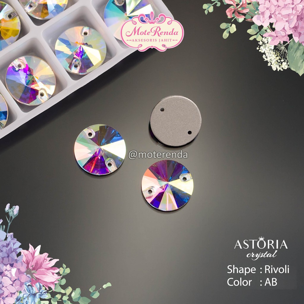 Astoria kristal jahit kaca bentuk rivoli kode 3RAA/AB